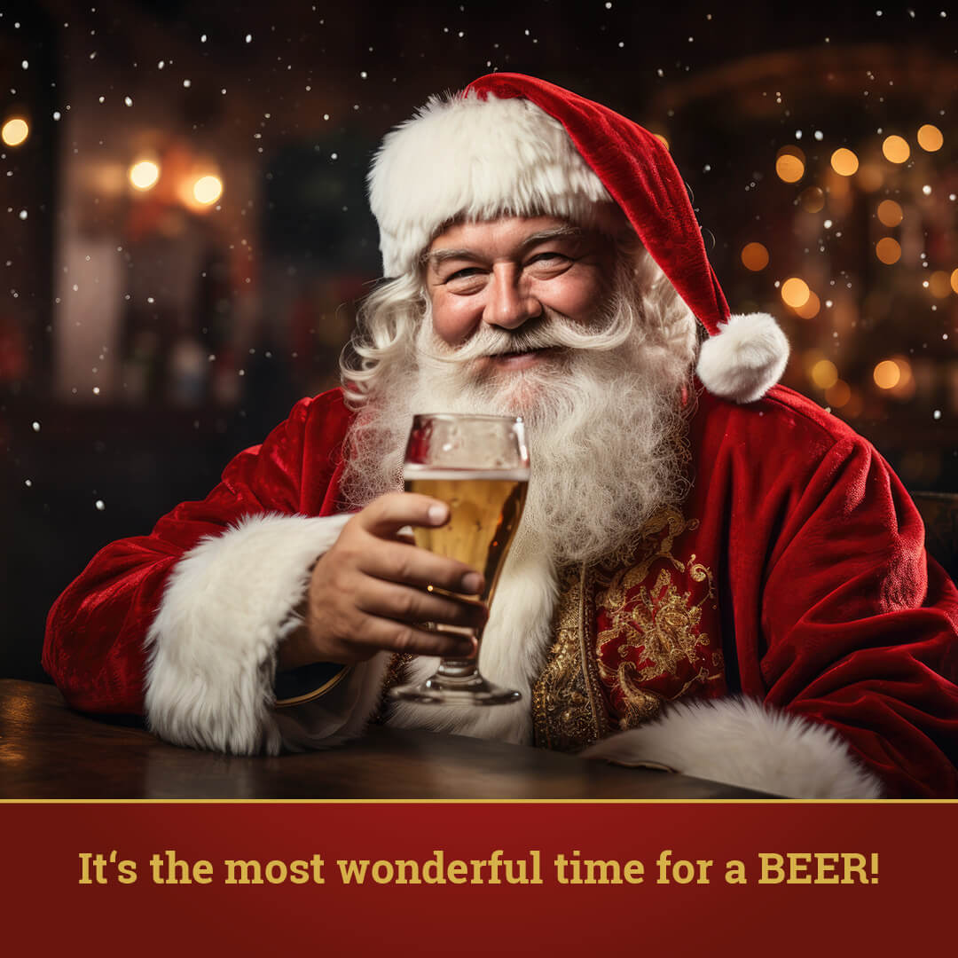 Weihnachtsmann am Tresen mit einem Ritterbräu Bier